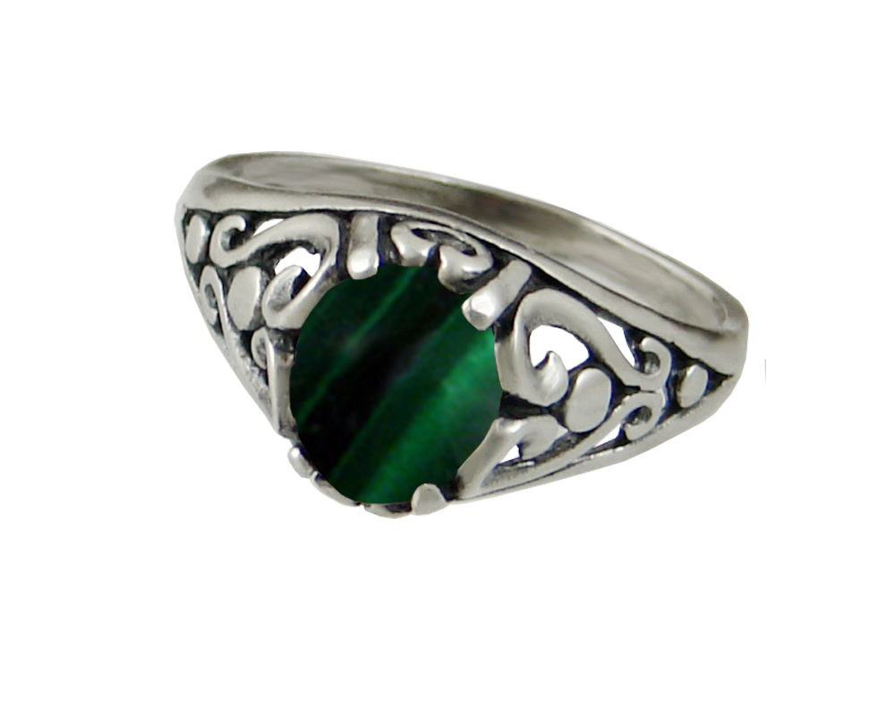 Sterling Silver Filigree Ring With Malachite Size 9